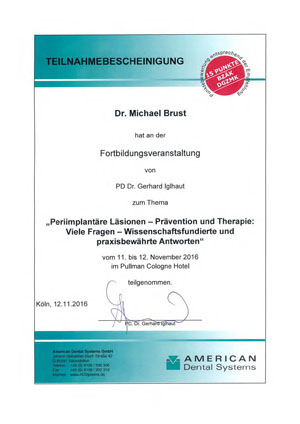 Fortbildungszertifikat Periimplantitis